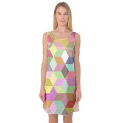 Mosaic Background Cube Pattern Sleeveless Satin Nightdress by Sapixe