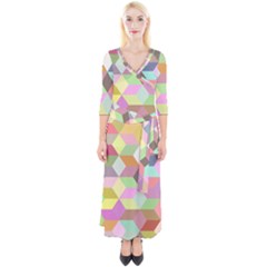 Mosaic Background Cube Pattern Quarter Sleeve Wrap Maxi Dress by Sapixe