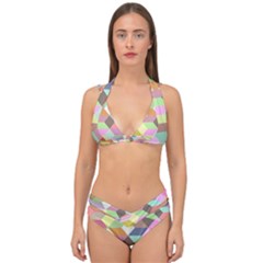 Mosaic Background Cube Pattern Double Strap Halter Bikini Set by Sapixe