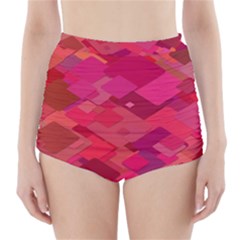 Red Background Pattern Square High-waisted Bikini Bottoms by Sapixe