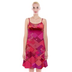 Red Background Pattern Square Spaghetti Strap Velvet Dress by Sapixe