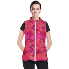 Red Background Pattern Square Women s Puffer Vest