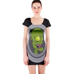 Zombie Pictured Illustration Short Sleeve Bodycon Dress by Sapixe