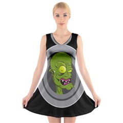 Zombie Pictured Illustration V-neck Sleeveless Skater Dress by Sapixe