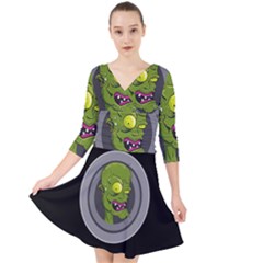 Zombie Pictured Illustration Quarter Sleeve Front Wrap Dress by Sapixe