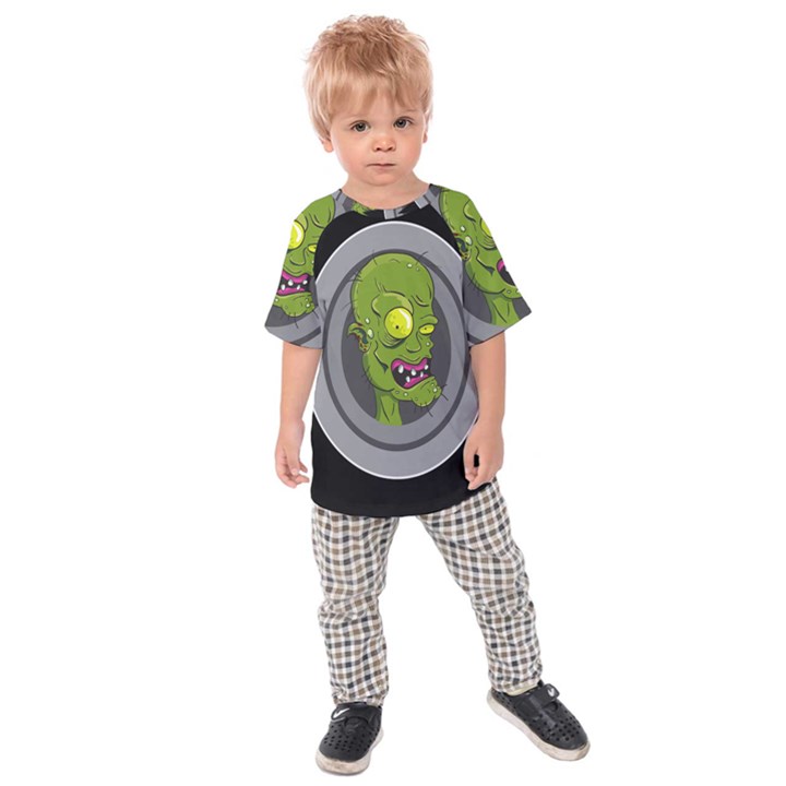 Zombie Pictured Illustration Kids Raglan Tee