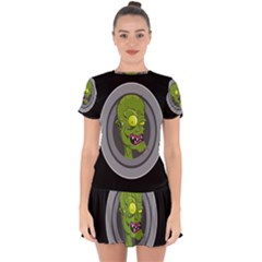 Zombie Pictured Illustration Drop Hem Mini Chiffon Dress by Sapixe