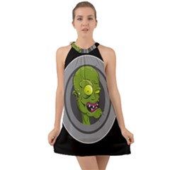 Zombie Pictured Illustration Halter Tie Back Chiffon Dress by Sapixe