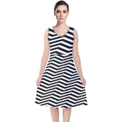 Zig Zag Zigzag Chevron Pattern V-neck Midi Sleeveless Dress  by Sapixe