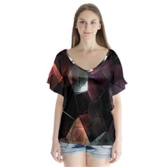 Crystals Background Design Luxury V-neck Flutter Sleeve Top by Sapixe