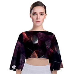 Crystals Background Design Luxury Tie Back Butterfly Sleeve Chiffon Top