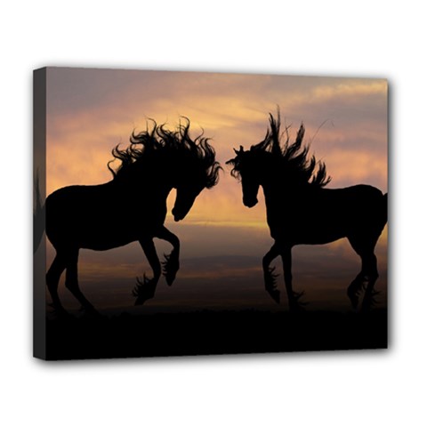 Horses Sunset Photoshop Graphics Canvas 14  X 11  by Sapixe