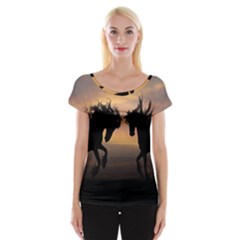 Horses Sunset Photoshop Graphics Cap Sleeve Tops by Sapixe