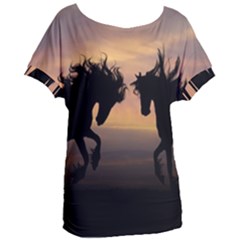 Horses Sunset Photoshop Graphics Women s Oversized Tee