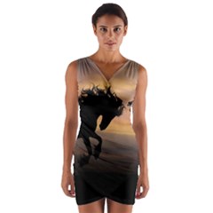 Horses Sunset Photoshop Graphics Wrap Front Bodycon Dress by Sapixe