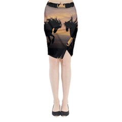 Horses Sunset Photoshop Graphics Midi Wrap Pencil Skirt by Sapixe