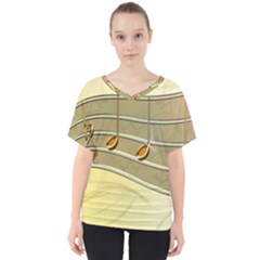 Music Staves Clef Background Image V-neck Dolman Drape Top by Sapixe