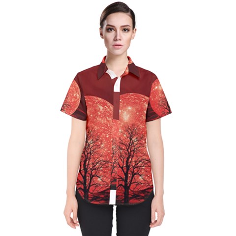 The Background Red Moon Wallpaper Women s Short Sleeve Shirt by Sapixe