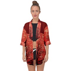 The Background Red Moon Wallpaper Open Front Chiffon Kimono