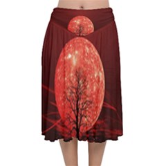 The Background Red Moon Wallpaper Velvet Flared Midi Skirt