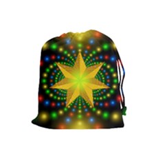 Christmas Star Fractal Symmetry Drawstring Pouches (large)  by Sapixe