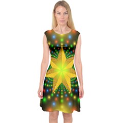 Christmas Star Fractal Symmetry Capsleeve Midi Dress by Sapixe