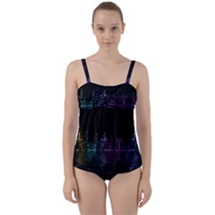 City Night Skyscrapers Twist Front Tankini Set