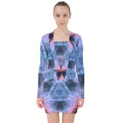 Sacred Geometry Mandelbrot Fractal V-neck Bodycon Long Sleeve Dress by Sapixe