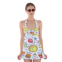 Colorful Doodle Soda Cartoon Set Halter Dress Swimsuit  by Sapixe