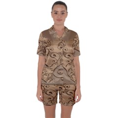 Wood Sculpt Carved Background Satin Short Sleeve Pyjamas Set by Sapixe