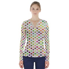 Background Multicolored Star V-neck Long Sleeve Top by Sapixe