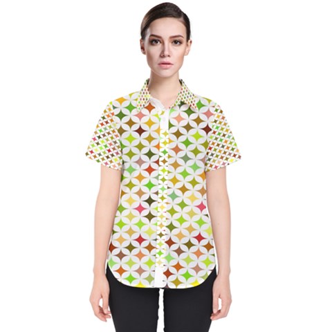 Background Multicolored Star Women s Short Sleeve Shirt by Sapixe