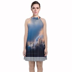 Warming Global Environment Nature Velvet Halter Neckline Dress 