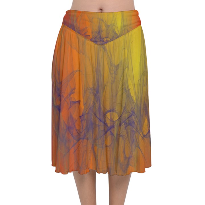 Fiesta Colorful Background Velvet Flared Midi Skirt