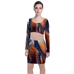 Fractal Structure Mathematics Long Sleeve Crop Top & Bodycon Skirt Set by Sapixe