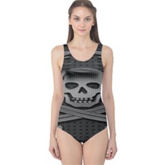 Skull Metal Background Carved One Piece Swimsuit by Sapixe