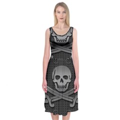 Skull Metal Background Carved Midi Sleeveless Dress by Sapixe