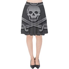 Skull Metal Background Carved Velvet High Waist Skirt by Sapixe