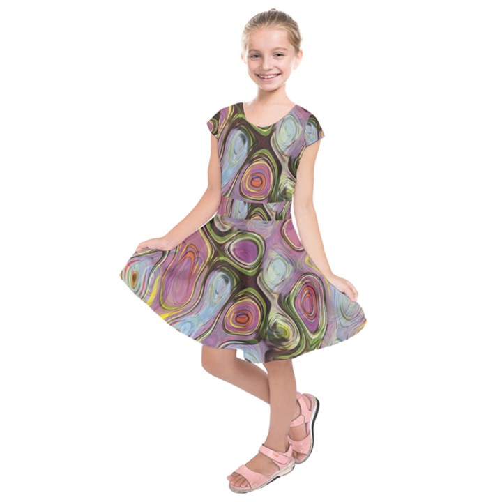 Retro Background Colorful Hippie Kids  Short Sleeve Dress