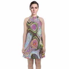 Retro Background Colorful Hippie Velvet Halter Neckline Dress  by Sapixe