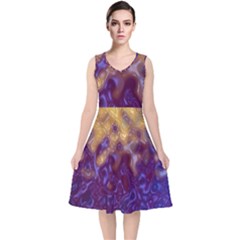 Fractal Rendering Background V-neck Midi Sleeveless Dress  by Sapixe