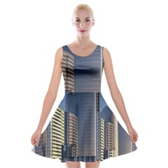 Skyscraper Skyscrapers Building Velvet Skater Dresses by Sapixe