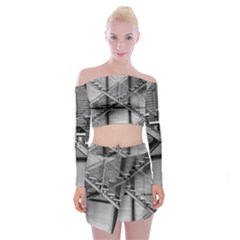 Architecture Stairs Steel Abstract Off Shoulder Top With Mini Skirt Set by Sapixe