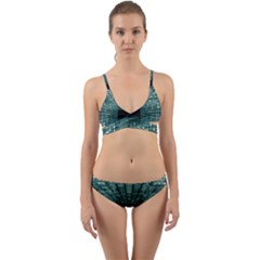 Abstract Perspective Background Wrap Around Bikini Set by Sapixe