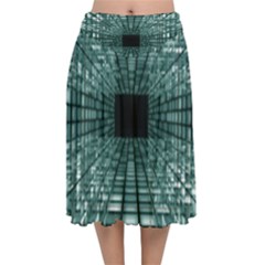 Abstract Perspective Background Velvet Flared Midi Skirt