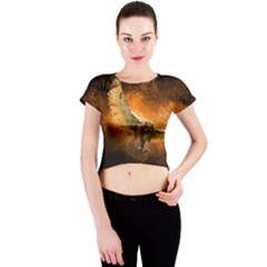 Art Creative Graphic Arts Owl Crew Neck Crop Top by Sapixe