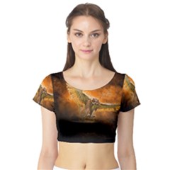 Art Creative Graphic Arts Owl Short Sleeve Crop Top by Sapixe