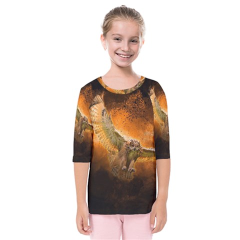 Art Creative Graphic Arts Owl Kids  Quarter Sleeve Raglan Tee by Sapixe