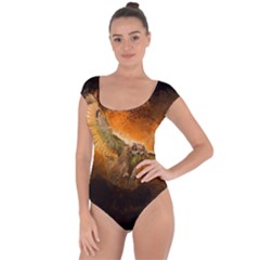 Art Creative Graphic Arts Owl Short Sleeve Leotard  by Sapixe