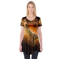 Art Creative Graphic Arts Owl Short Sleeve Tunic  by Sapixe